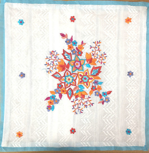Flower Print Cushion Cover - Cotton, 42 cm Square | Stylish Floral Design for Home Decor