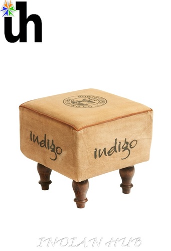 Solid Wood Legs Stained In Dark Brown Finish. Ottoman