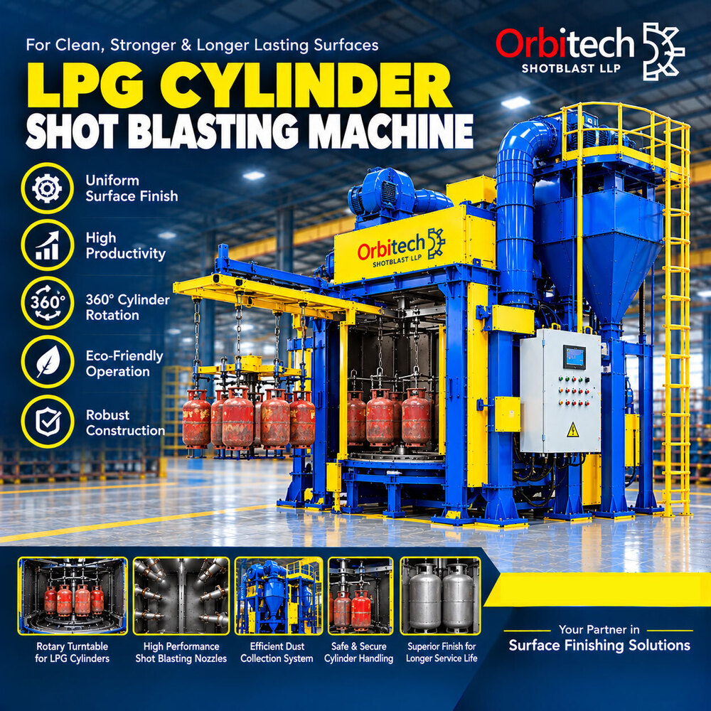 LPG Cylinder Shot Blasting Machine - Heavy-Duty Steel Frame, High-Efficiency Abrasive System, Precision Angle Adjustment, Ideal for Industrial Use