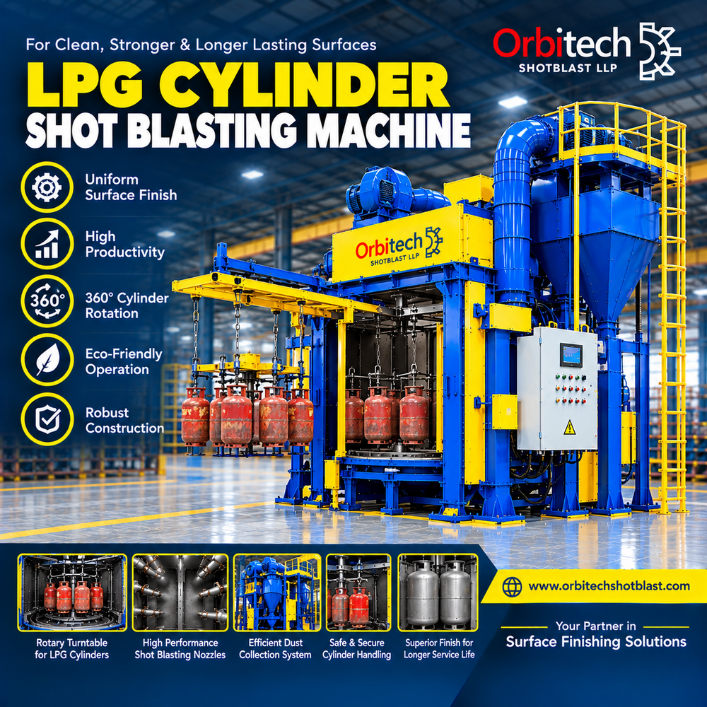 LPG Cylinder Shot Blasting Machine - Heavy-Duty Steel Frame, High-Efficiency Abrasive System, Precision Angle Adjustment, Ideal for Industrial Use