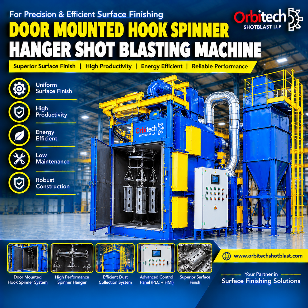 Door Mounted Hook Spinner Hanger Shot Blasting Machine - Capacity: 500 Kg To 5000 Kg (Model Dependent)