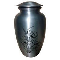 Lily Print With Silver Finish Cremation Urn