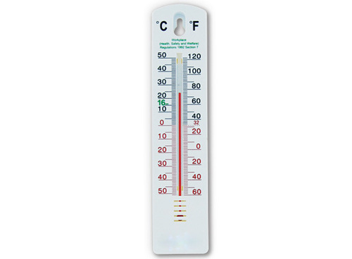 Wall Thermometer - Bimetallic Design, 50cm Wooden Scale on Metal Base | Industrial Use, Plastic & Glass Material, Flanged Setup