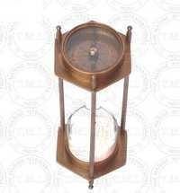 Antique Brass Sand Timer With Two Side Compass