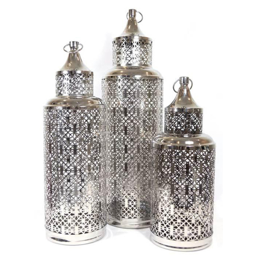 Tall Silver Finish Moroccan Lantern