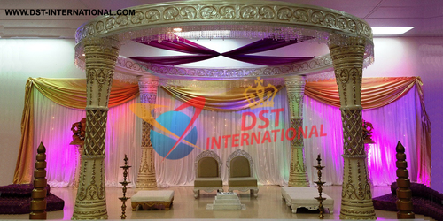 Royal Castle Mandap - Fiber Glass, Off-white, 4 Pillars, 4 Arcs, 4 Statues, Welcome Gate | Elegant Design, Weatherproof, Easy Assembly, Durable Material