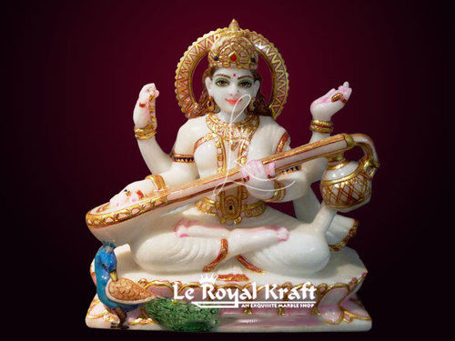 White Stone Saraswati Statue