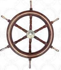 Brass Handle Wooden Ship Wheel With Brass Work