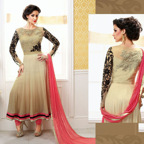 Cofee Embroidered Anarkali Suit