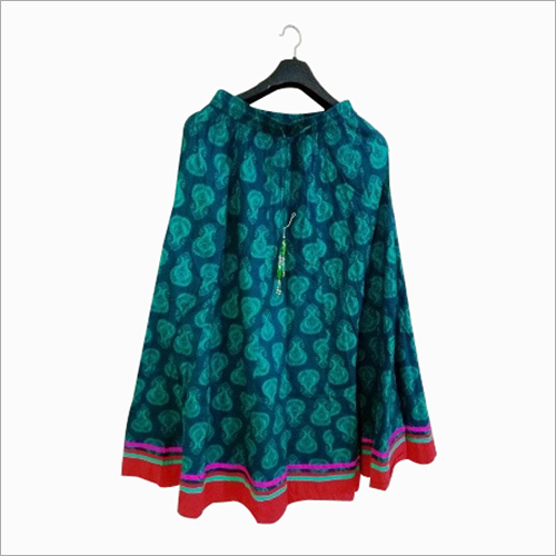 Ladies Full Length Skirt - Cotton, Blue Color, Elastic Waistband with Tie-Up Closure | Printed Pattern, Easy Washability, Seamless Finish, Neat and Durable Stitching