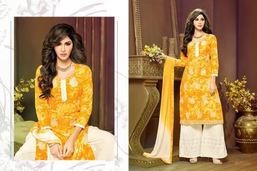 Yeloow Printed Dress Material