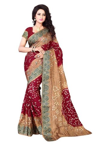 Maroon Fancy Bandhani Saree