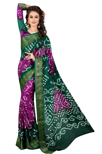 Printed Bandhani Sarees - Art Silk Fabric, Green Color | Vibrant Designs, Light Weight, Versatile for All Seasons