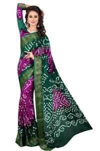 Printed Bandhani Sarees - Art Silk Fabric, Green Color | Vibrant Designs, Light Weight, Versatile For All Seasons