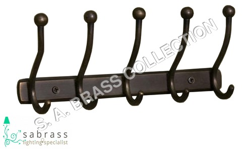 Brass Bathroom Coat Rack W/5 Hooks