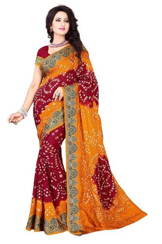 Maroon Bandhani Saree