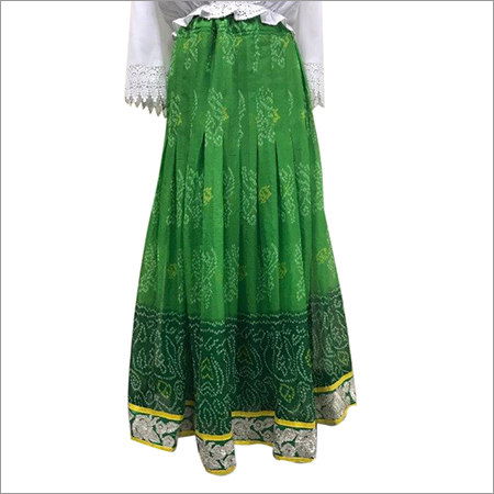 Satin Ladies Printed Green Skirts