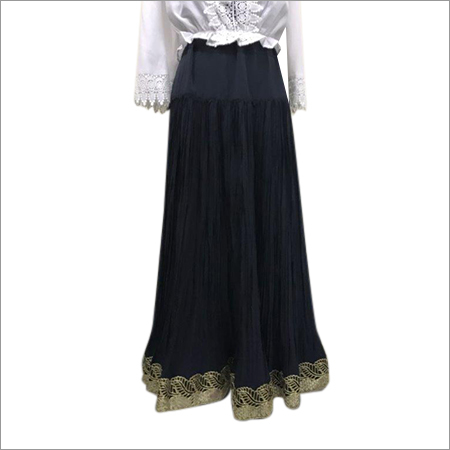 Ladies Plain Skirts - Chiffon Fabric, Black Color | Straight Style, Lace Closure, Printed Pattern for Party Wear, Suitable for Rainy and Summer Seasons