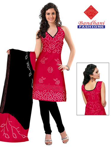 Bandhani Black Pink Cotton Silk Suits Bandhani Black Pink Cotton Silk Suits