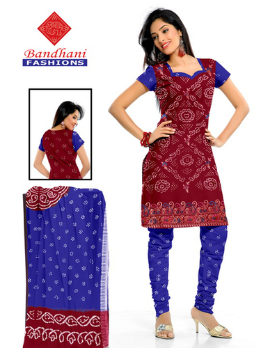 Red Bandhani Marron Fast Blue Cotton Silk Suits