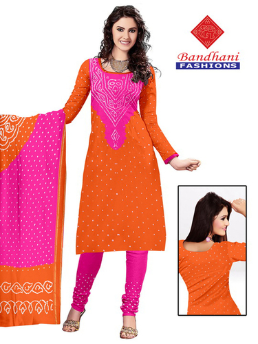 Orange Bandhani Organge Baby Pink Cotton Silk Suits