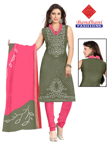Bandhani Pink Light Green Cotton Silk Suits Bandhani Pink Light Green Cotton Silk Suits
