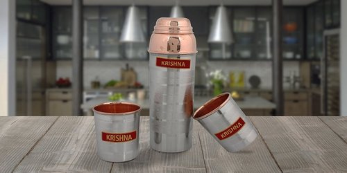 Copper-Ware Copper Steel Yoga Water Bottle With Glasses