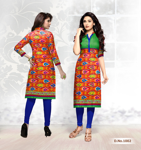 Orange And Mix Pure Cotton Printed Kurti