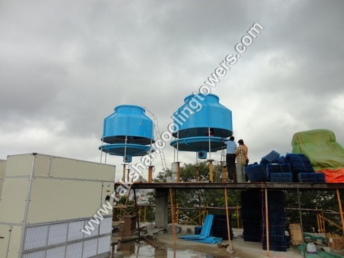 Blue FRP Bottle Shape Round Cooling Tower