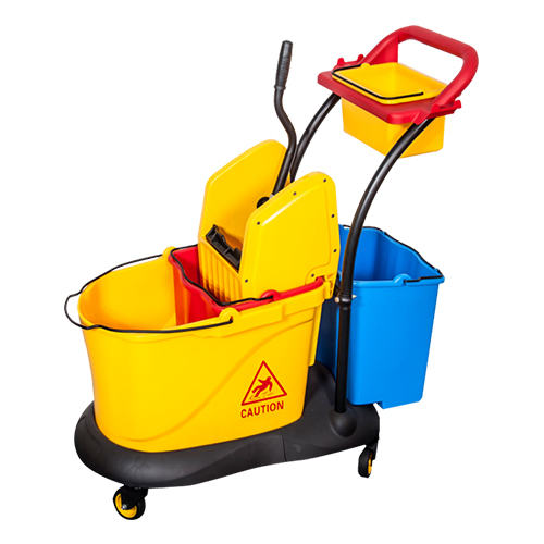Yellow Plastic Down-Press Double Mop Cleaning Trolley For Hotel