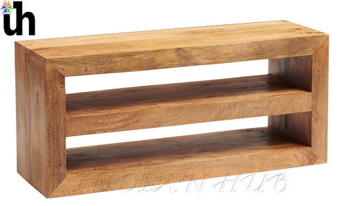 Media Unit - 100% Solid Light Mango Hardwood, 107cm x 35cm x 48cm | Eco-Friendly, Easy to Clean, Handmade Design