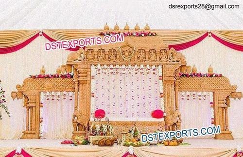 SriLankan Wedding Wooden Mandap - Wood, Brown, Variable Size, LED Lighting | Elegant Design, Weatherproof, Easy Assembly, Lightweight, Durable