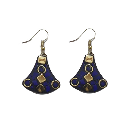Dark Blue Color Stone Beads Earring Set 2 Pcs