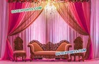 Muslim Wedding Carved Furniture - Treated Wood, Leather Seats, Brown | Hand Carved, Royal Look, Cushioned, Deco Painted Finish