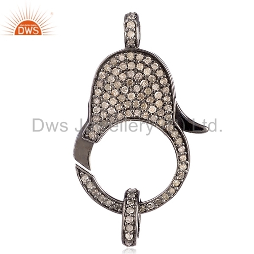 Pave Set Diamond Jewelry Findings - 925 Sterling Silver 20x15 mm, Rhodium Plated, Handmade Secure Clasp