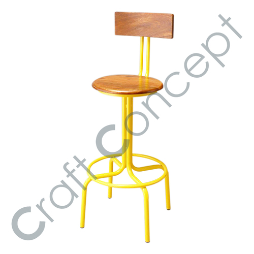 Yellow Metal With Wooden Seat Bar Chair No Assembly Required