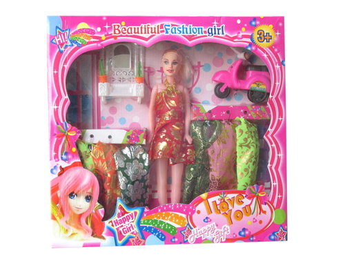 Beautiful Fashion Girl - Plastic, 10-12 Inches, Red | Posable Doll, 3+ Fashion Outfits, Scooter & Furniture Accessories