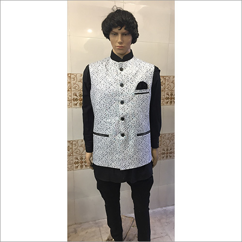 Floral Nehru Designer Jackets - Other Material, Size S & XL, White Color | Stylish Sleeveless Design for Modern Male Fashion