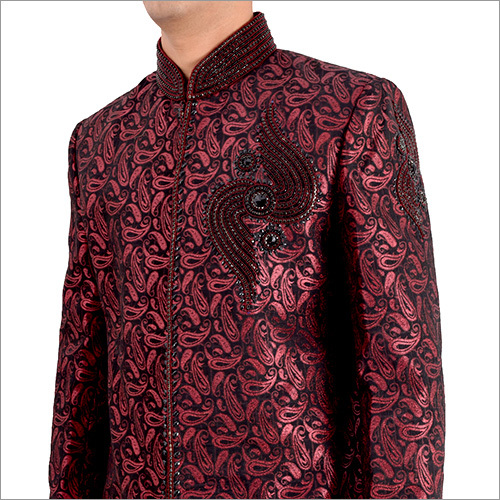 Indo Western Plus Designer Sherwani - Other Fabric, Size S & XL, Maroon Color, Long Sleeves for Men