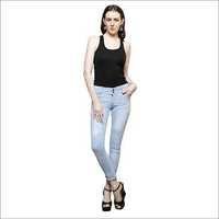 Ladies Designer Jeans - Denim, Waist Size 32-36, Light Blue | Washable, Skinny Style, Summer-friendly, Plain Dyed