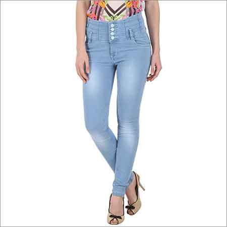 Ladies High Waist Denim Jeans - Denim Material, Waist Size 32-36, Light Blue Color | Washable, Plain Dyed, Summer Skinny Style