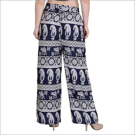 Ladies Designer Print Palazzo - Crepe, Sizes XL/L/S/M, Blue Color | Summer Washable, Printed Pattern for Effortless Style