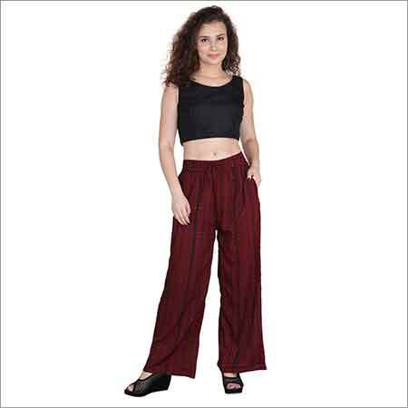 Ladies Maroon Palazzo - Crepe Material, Size M, L, XL, Brown Color | Casual Dress for Summer and All Season, Plain Pattern