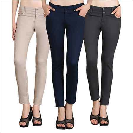 Ladies Plain Trouser - Cotton Blend Slim Fit Black and Off White | Washable Double Pockets Perfect for Summer Wear for Girls