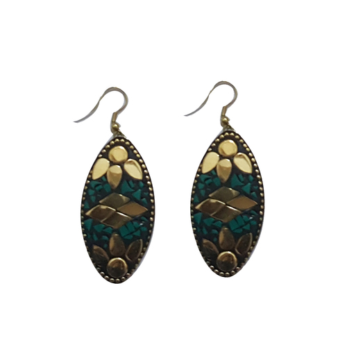 Dark Green Stone Beads Earring Set Of 2 Pcs