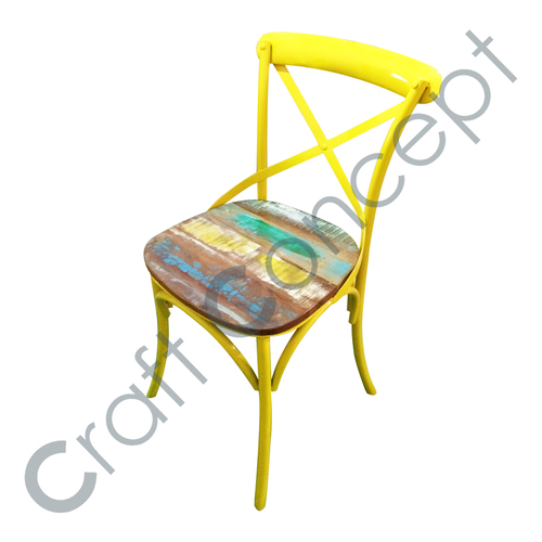 Crafted Yellow Metal With Reclaim Wooden Chair