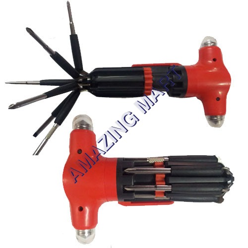 Red And Black Screwdriver With Led Torch