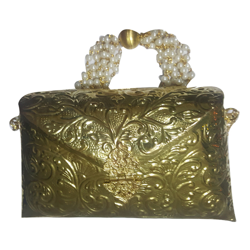 Golden Color Metal Samosa Design Handbag