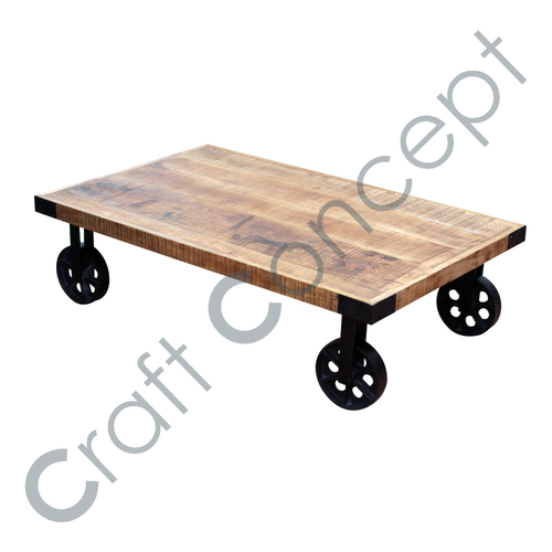Rectangle Wooden Table Metal Wheel No Assembly Required