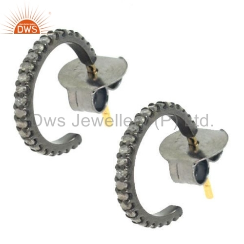 Vintage Look Pave Diamond Hoop Earrings